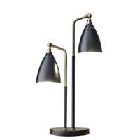 Matte Black Metal and Antique Brass Two Light Adjustable Table Lamp