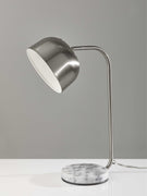 Brushed Steel Metal Adjustable Dome Shade and White Swirled Marble Base Desk Lamp