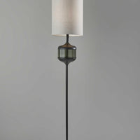 Black Wood Smoked Glass Floor Lamp with Lightly Textured Round Shade
