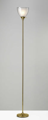 Shiny Gold Finish Metal Torchiere Floor Lamp with Frosted Inner Shade