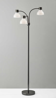 Adjustable Three Light Floor Lamp in Black Nickel Finish With Frosted Inner Shades