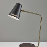 Antique Brass Enhanced Tech Desk Lamp with Black Metal Vented Cone Shades