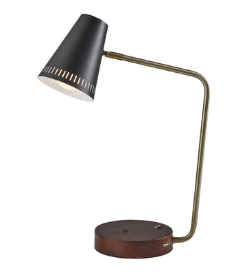 Antique Brass Enhanced Tech Desk Lamp with Black Metal Vented Cone Shades