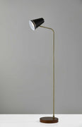 Brass Adjustable Floor Lamp with Black Metal Vented Cone Shades