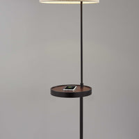 Matte Black Metal Floor Lamp With Wireless Charging Task Shelf
