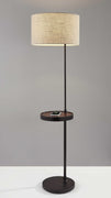Matte Black Metal Floor Lamp With Wireless Charging Task Shelf