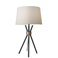 Black Metal Tripod Leg with Antique Brass Accent Table Lamp