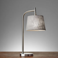 Soft Contemporary Steel Metal Arc with Textured Grey Linen Shade Table Lamp