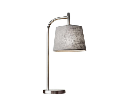 Soft Contemporary Steel Metal Arc with Textured Grey Linen Shade Table Lamp