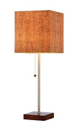 Eco Friendly Cork Square Shade with Walnut Finish Wood Base Table Lamp