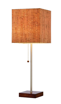 Eco Friendly Cork Square Shade with Walnut Finish Wood Base Table Lamp