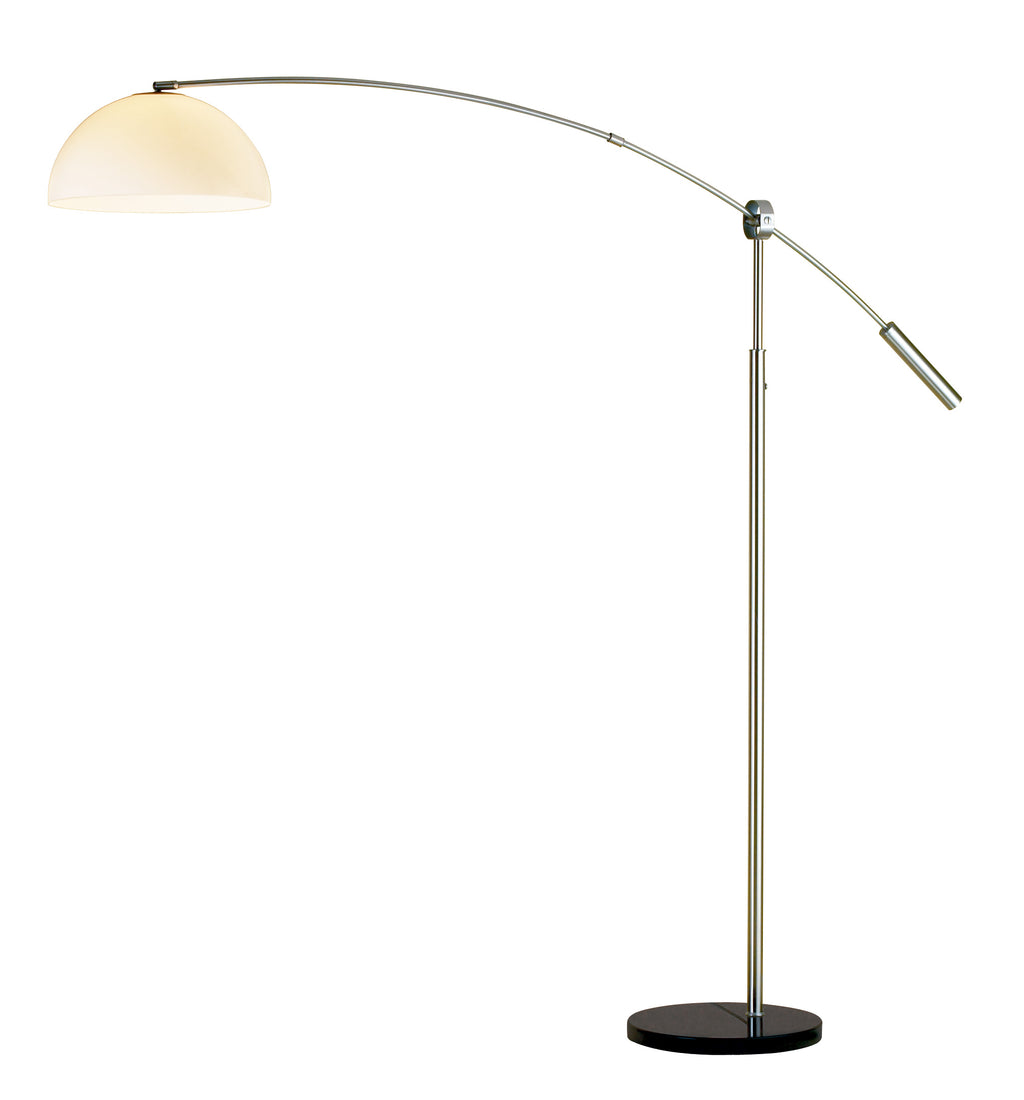 Brushed Steel Metal Arc Floor Lamp with White Dome Shade