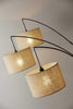 Three Light Bronze Metal Finish Arc Floor Lamp with Suspended Burlap Drum Shades