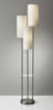 Three Light Floor Lamp in Brushed Steel with Two Clear Storage Shelves