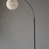Floor Lamp with Bronze Metal Arc and Groovy Rattan String Ball Shade