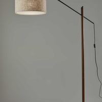 Sculptural Wood Floor Lamp with Adjustable Black Metal Arm