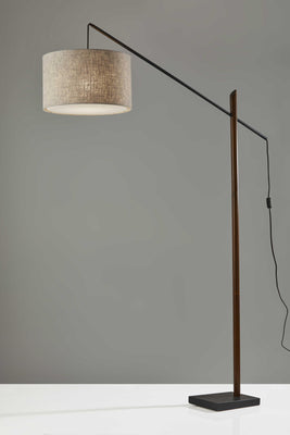 Sculptural Wood Floor Lamp with Adjustable Black Metal Arm