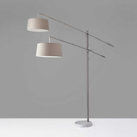 Two Light Adjustable Long Arm Floor Lamp in Brushed Steel