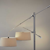 Two Light Adjustable Long Arm Floor Lamp in Brushed Steel