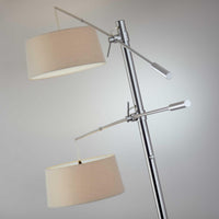 Two Light Adjustable Long Arm Floor Lamp in Brushed Steel