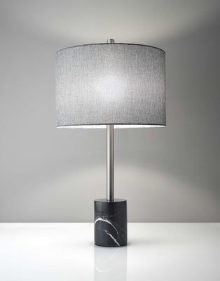 Barbell Brushed Steel Black Marble Table Lamp