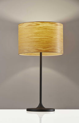 Homespun Wood Grain Shade Black Metal Table Lamp