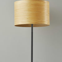 Homespun Wood Grain Shade Black Metal Table Lamp