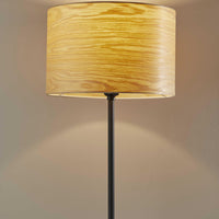 Homespun Wood Grain Shade Black Metal Table Lamp