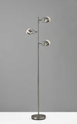 Three Hollywood Spotlights Floor Lamp in Brushed Steel