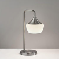 Gnome Alabaster Glass Brushed Steel Table Lamp