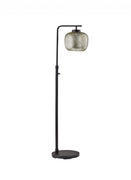 60" Black Task Floor Lamp With Brass Globe Shade