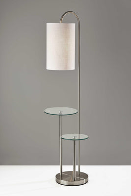 Lily Pad Glass Shelf Floor Lamp in Brushed Steel Metal