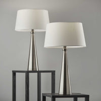 Set of 2 Contemporary Tapered Brushed Steel Metal Table Lamps