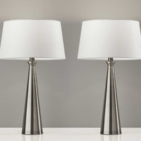Set of 2 Contemporary Tapered Brushed Steel Metal Table Lamps
