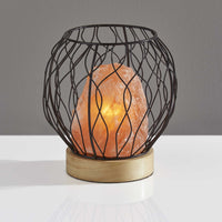 Himalayan Salt Table Lamp With Black Metal Wire Cage