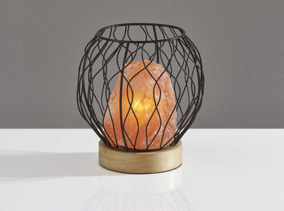 Himalayan Salt Table Lamp With Black Metal Wire Cage