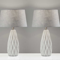 Set of 2 White Ceramic Geometric Base Table Lamp