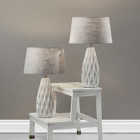 Set of 2 White Ceramic Geometric Base Table Lamp