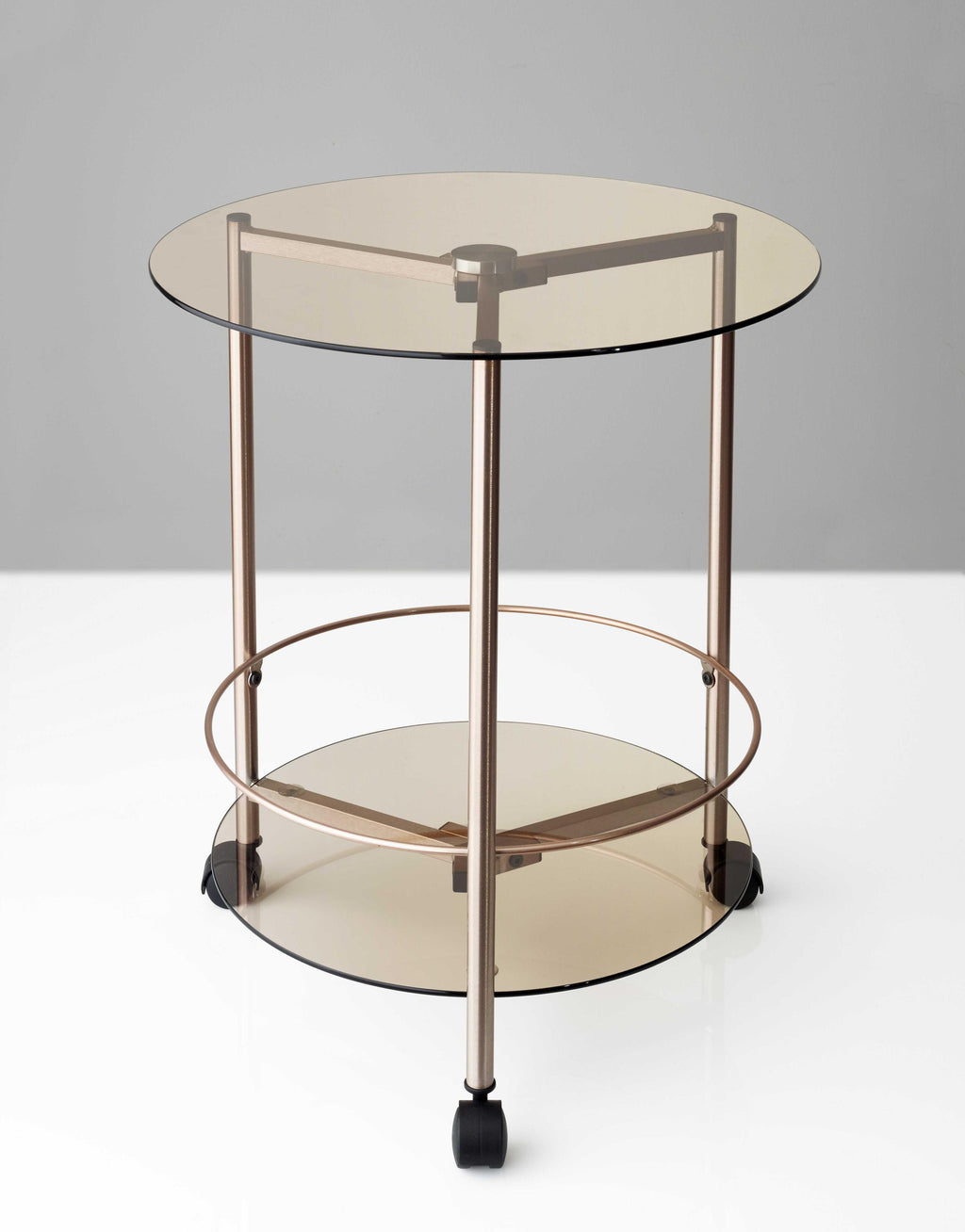 24" X 23.5" Copper 3 Wheels on Base Rolling End Table