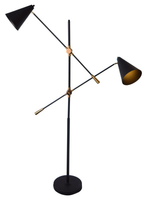Conical Black and Copper Metal Floor Lamp