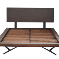 Brown and Black Wood Metal Queen Size Bed