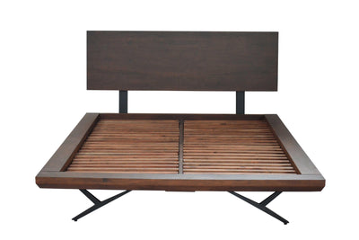 Brown and Black Wood Metal Queen Size Bed