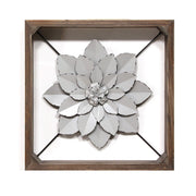 Grey Metal &amp; Wood Framed Wall Flower