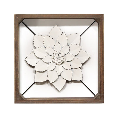 White Metal & Wood Framed Wall Flower