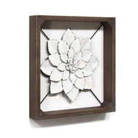 White Metal &amp; Wood Framed Wall Flower
