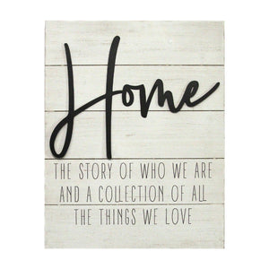 "Home" White Wood Metal Wall Decor