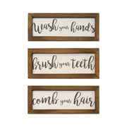 Set of 3 Linen Bathroom Rules Wood Framed Wall Art