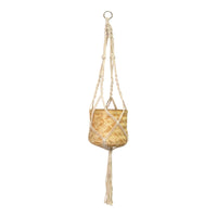 Neutral Woven Bamboo Macram Hanging Planter