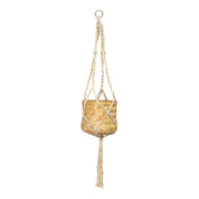 Neutral Woven Bamboo Macram Hanging Planter