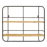 S 2 Farmhouse Wood Shelves with Black Metal Frame